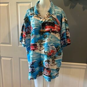 Vibrant Fire Trucks Tropical Flair Button Up Shirt